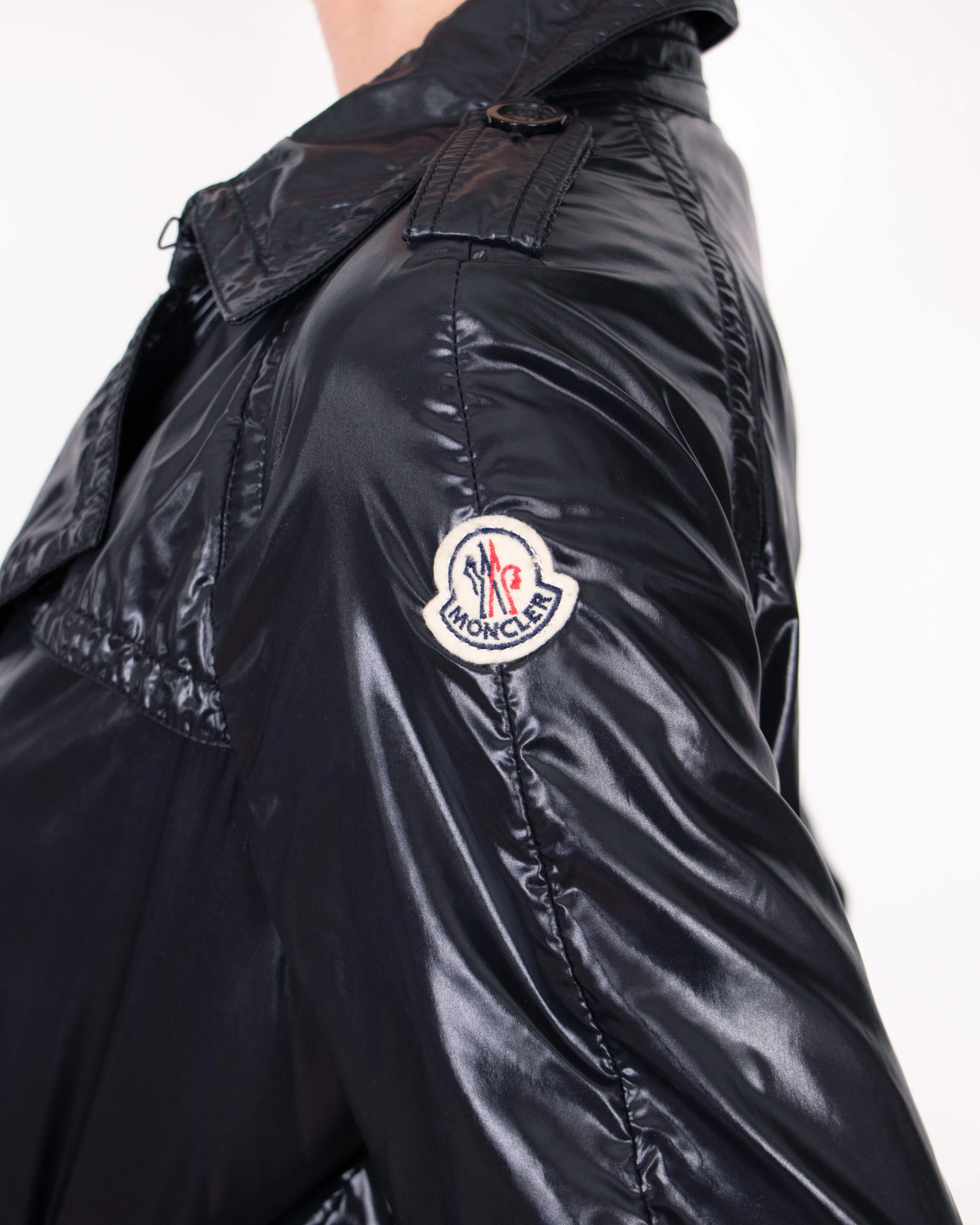 2000s Moncler Black Vinyl Trench Coat S