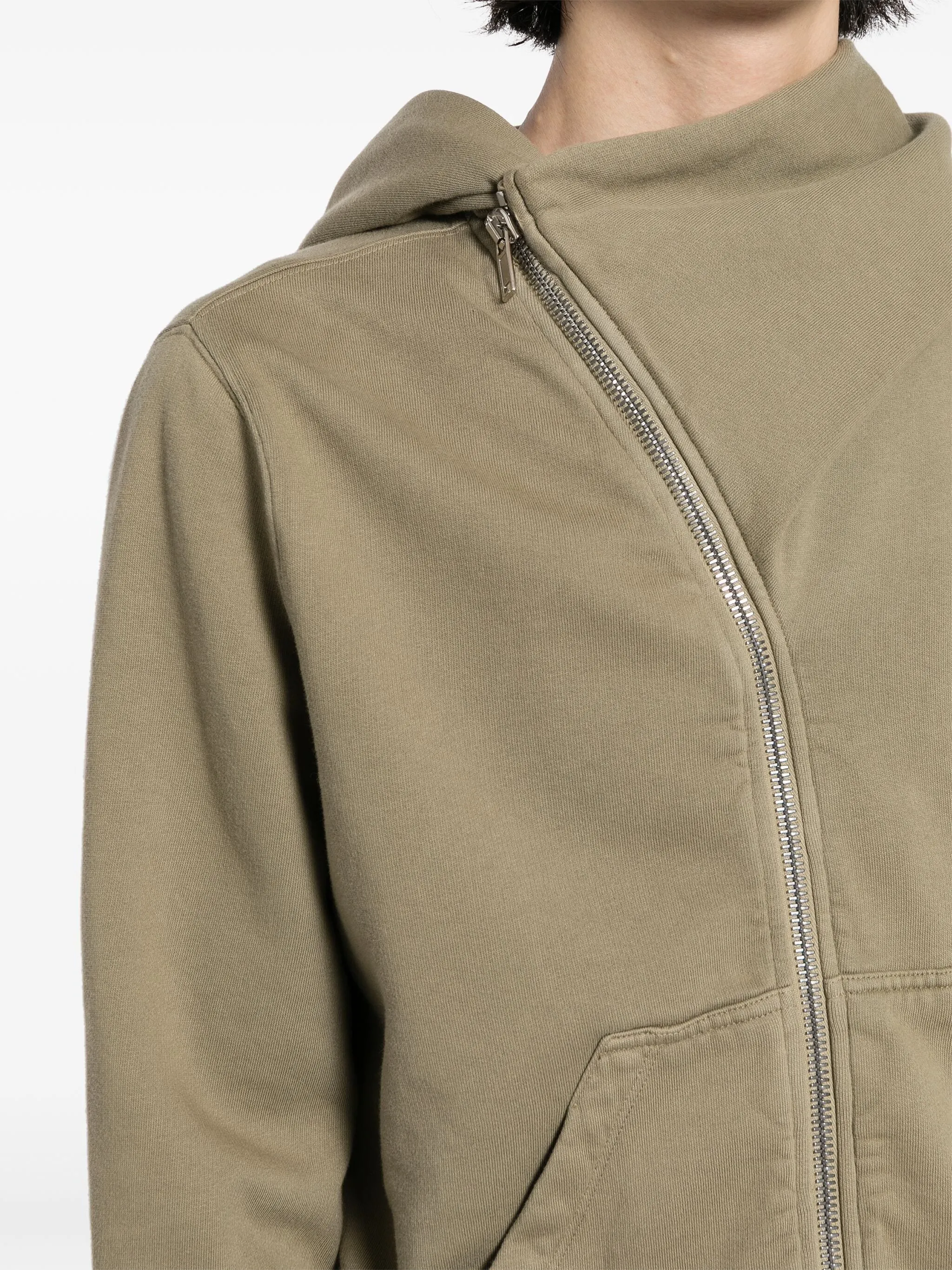 ASYMMETRIC ORGANIC COTTON ZIP-UP HOODED JACKET