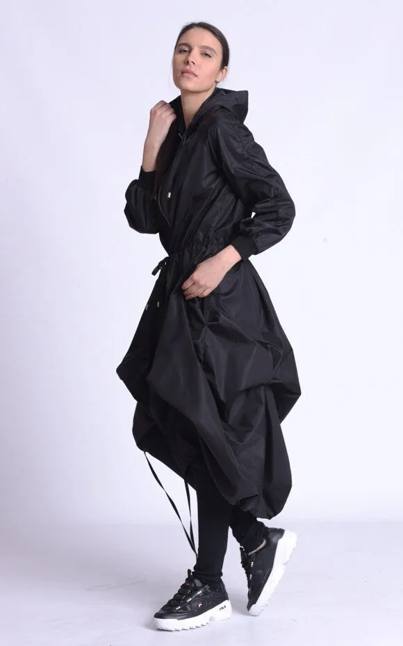 Black Asymmetric Hooded Raincoat