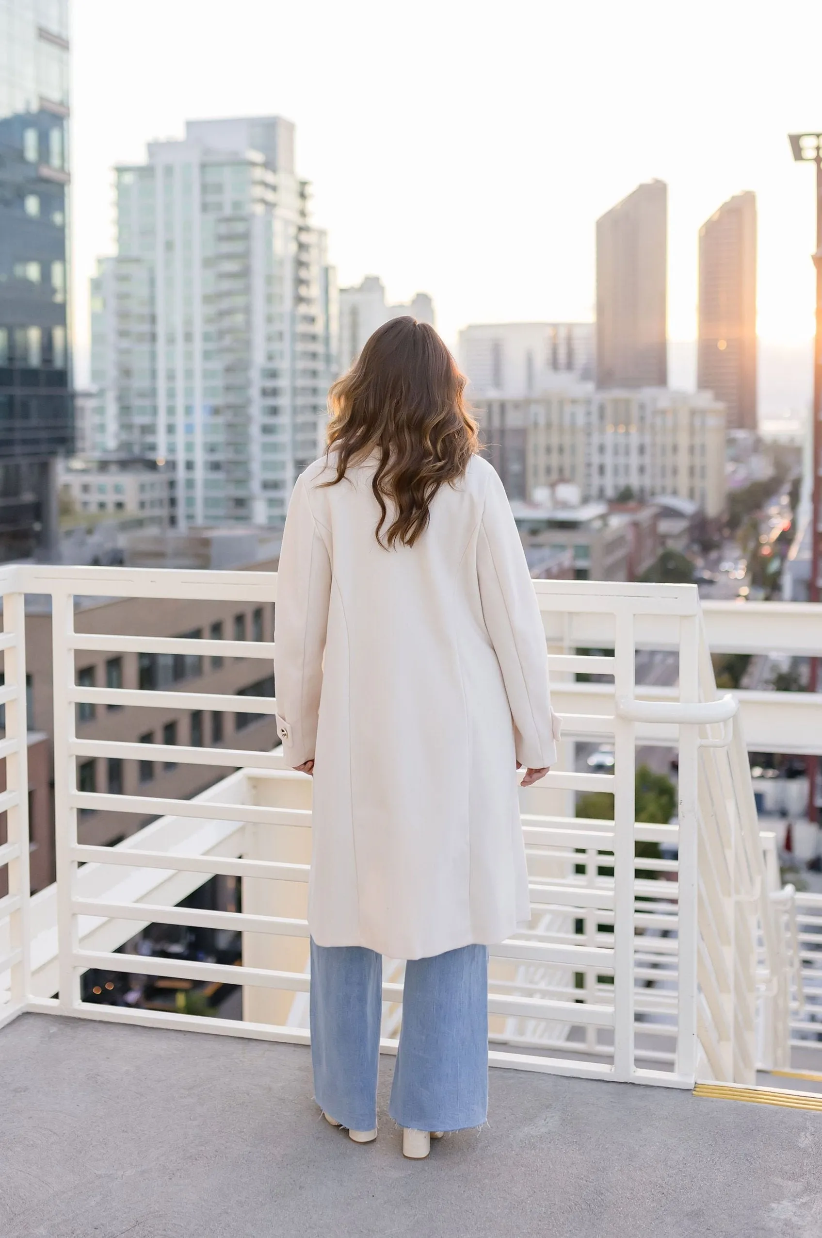 Blakely Long Sleeve Notch Collar Long Coat Cream