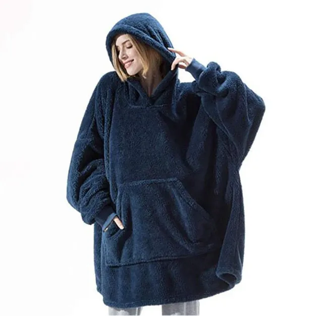 Blanket with Sleeves Oversized Hoodie & Matching Velvet Plush Lined Winter Lounging Socks