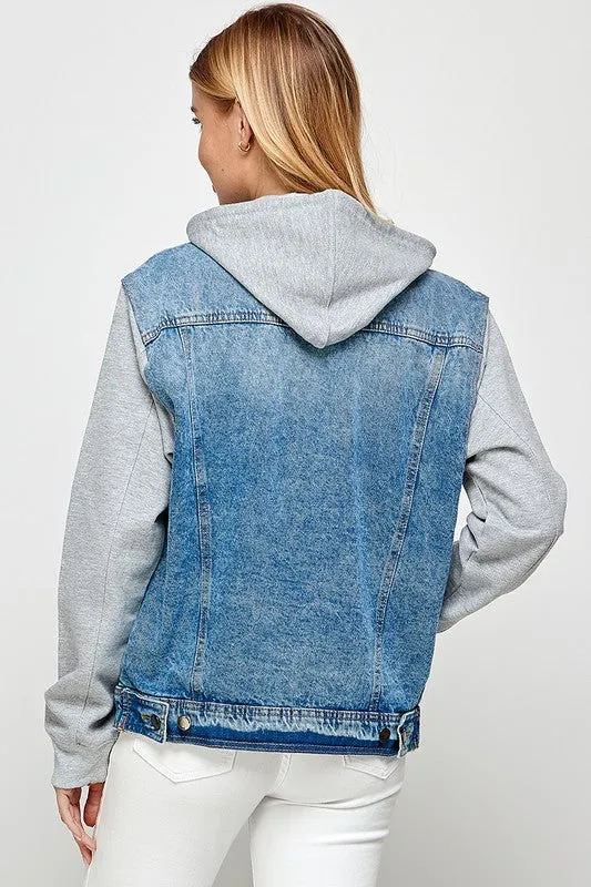 Blue Age Women's Denim  Jacket with Fleece Hoodies