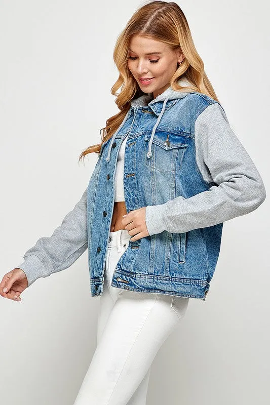 Blue Age Women's Denim  Jacket with Fleece Hoodies