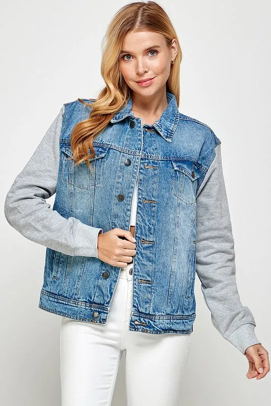 Blue Age Women's Denim  Jacket with Fleece Hoodies