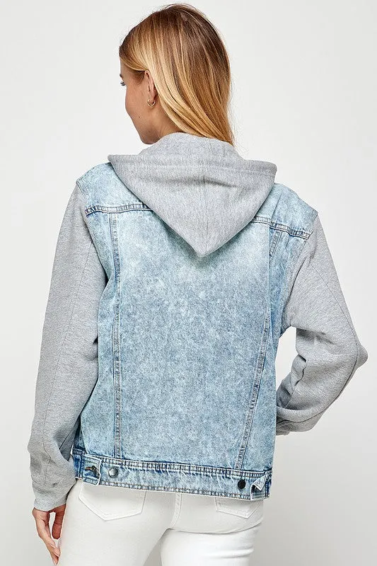 Blue Age Women's Denim  Jacket with Fleece Hoodies