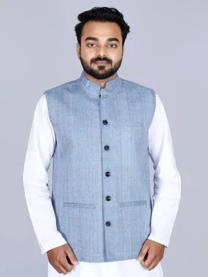 Blue & White Handwoven Cotton Modi Jacket