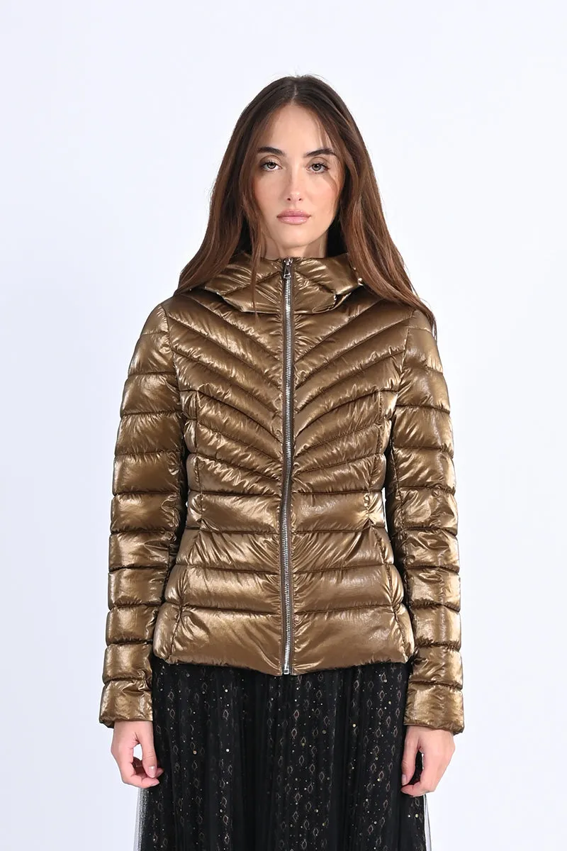 Bronze Hooded Puffer Coat by Molly Bracken