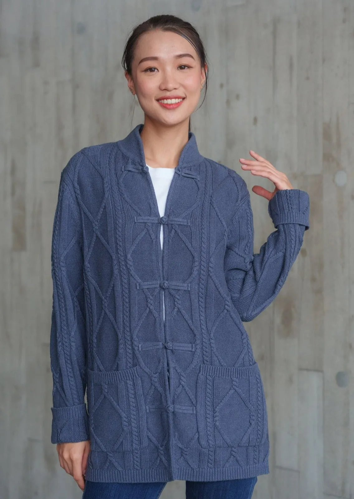 Cable Knit Tang Jacket (Medium Blue)