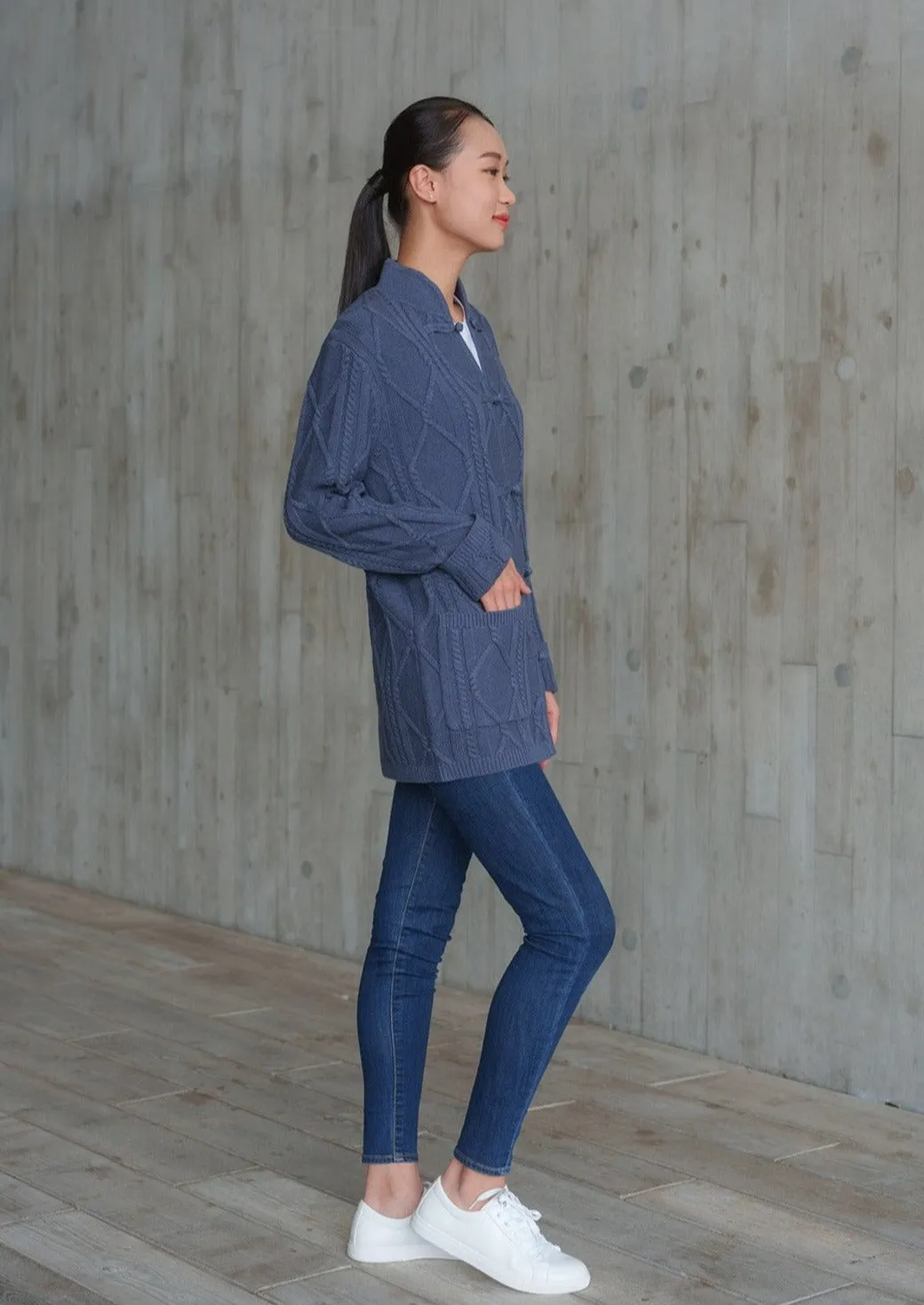 Cable Knit Tang Jacket (Medium Blue)