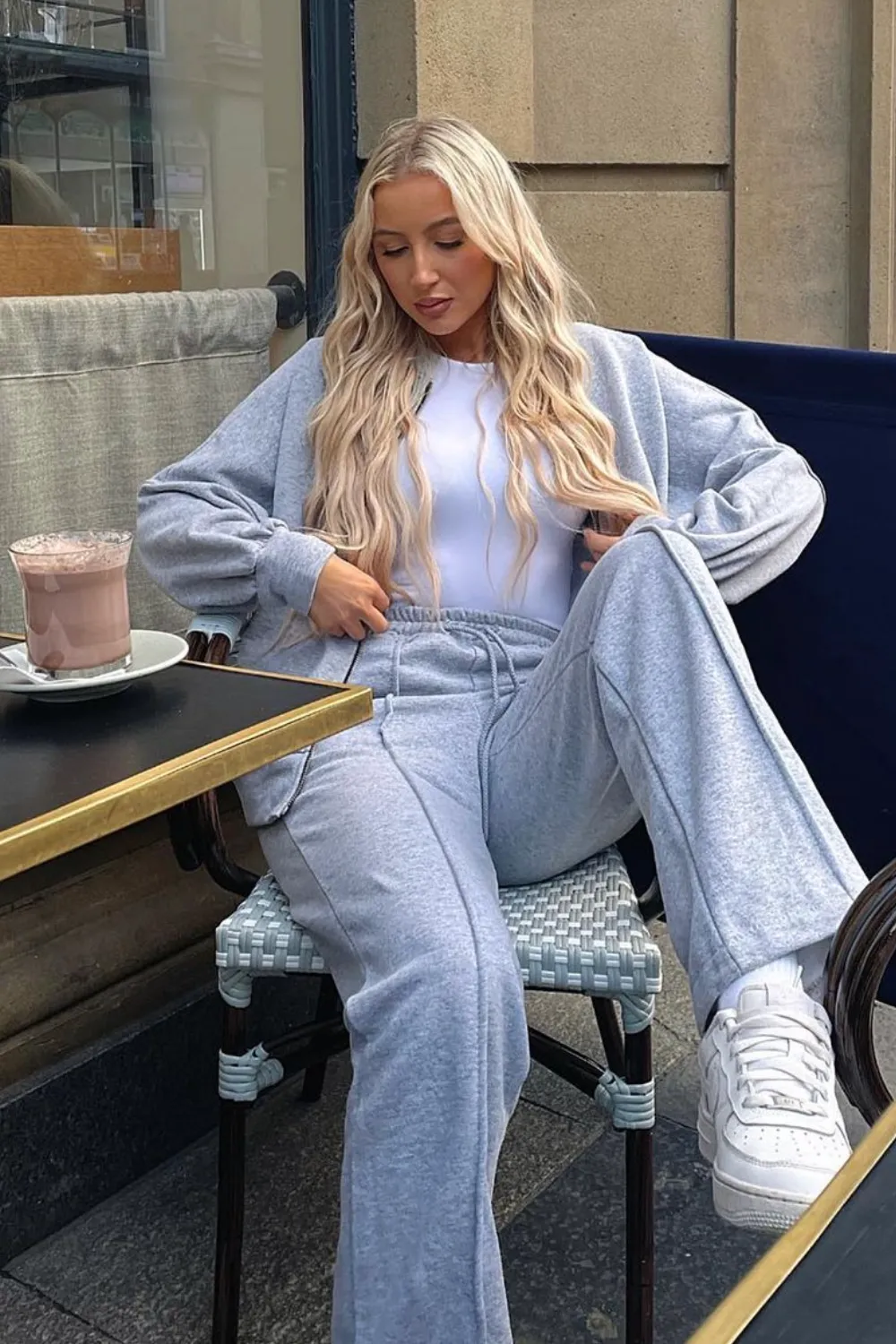 Camille grey bomber jacket and straight leg jogger loungewear