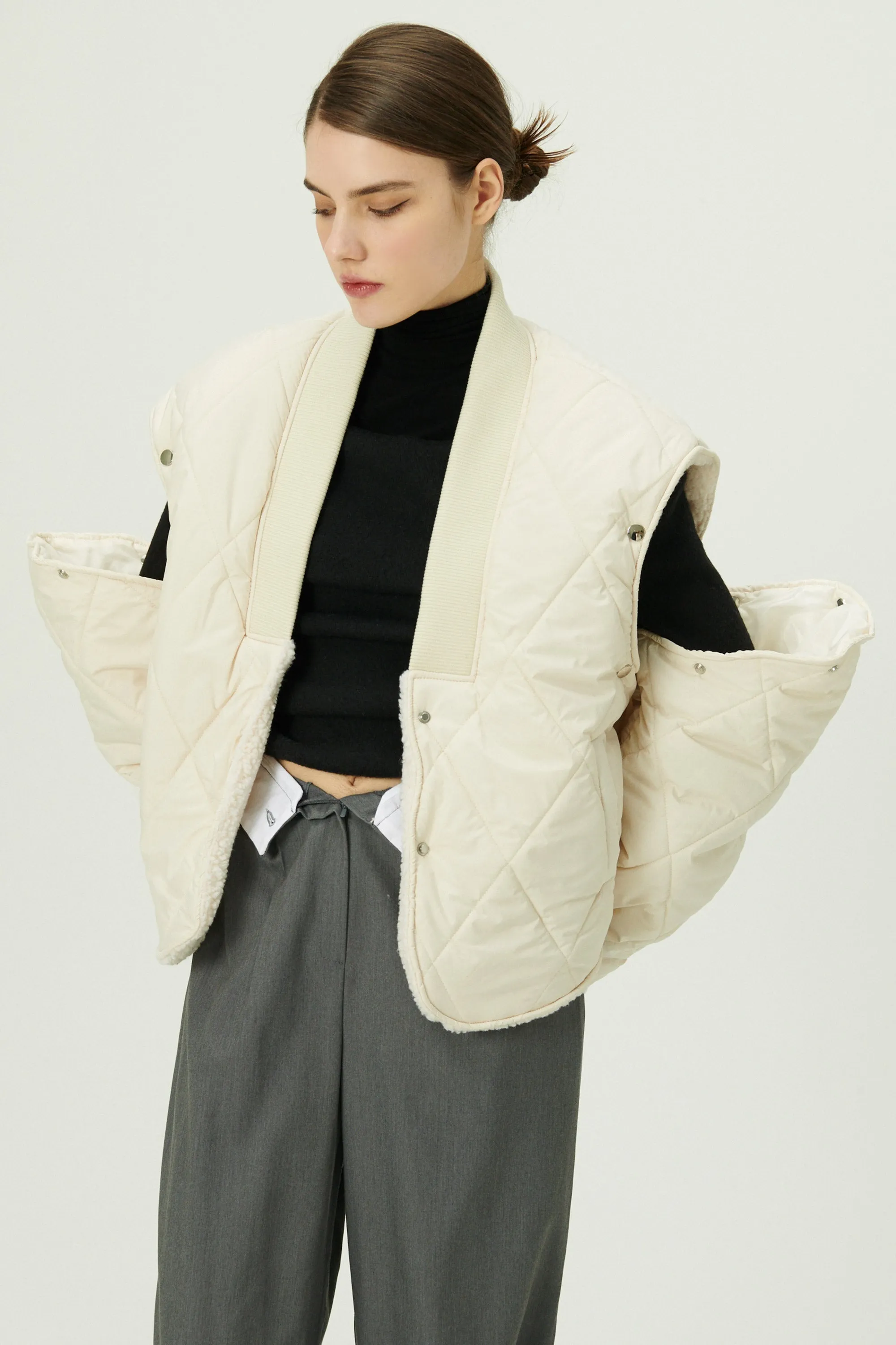 Eileen Quilted Sherpa Coat w/Detachable Sleeve