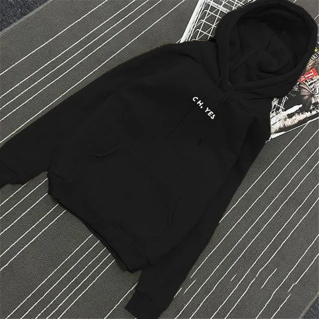 Fsdhion Autumn Winter Fleece Oh Yes Letter Harajuku Print Pullover Thick Loose Women Hoodies Sweatshirts Female Casual Coat (US 12-18W)