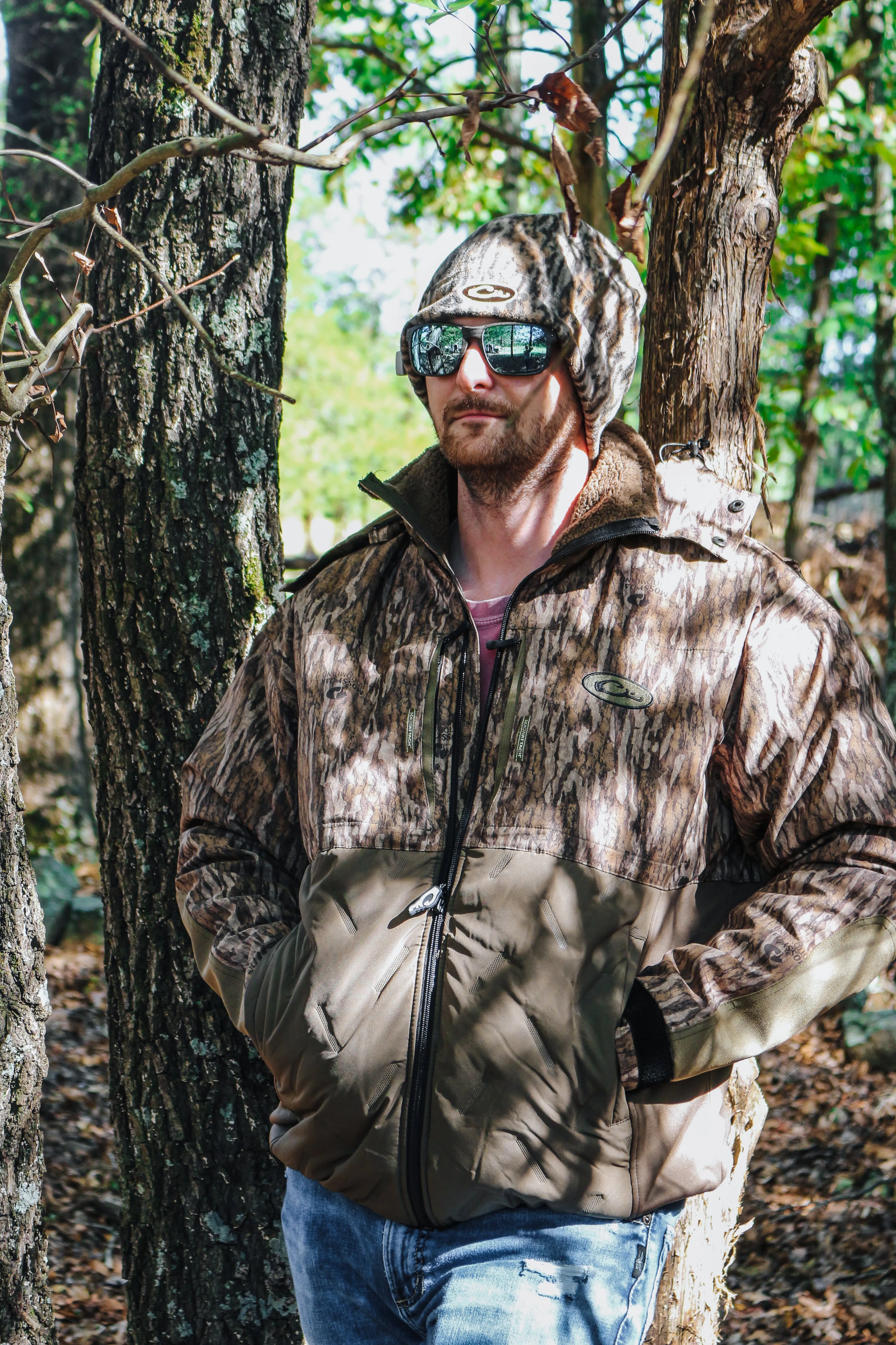 Green Camo Bottomland Guardian Flex Double Down Eqwader Full Zip Jacket With hood