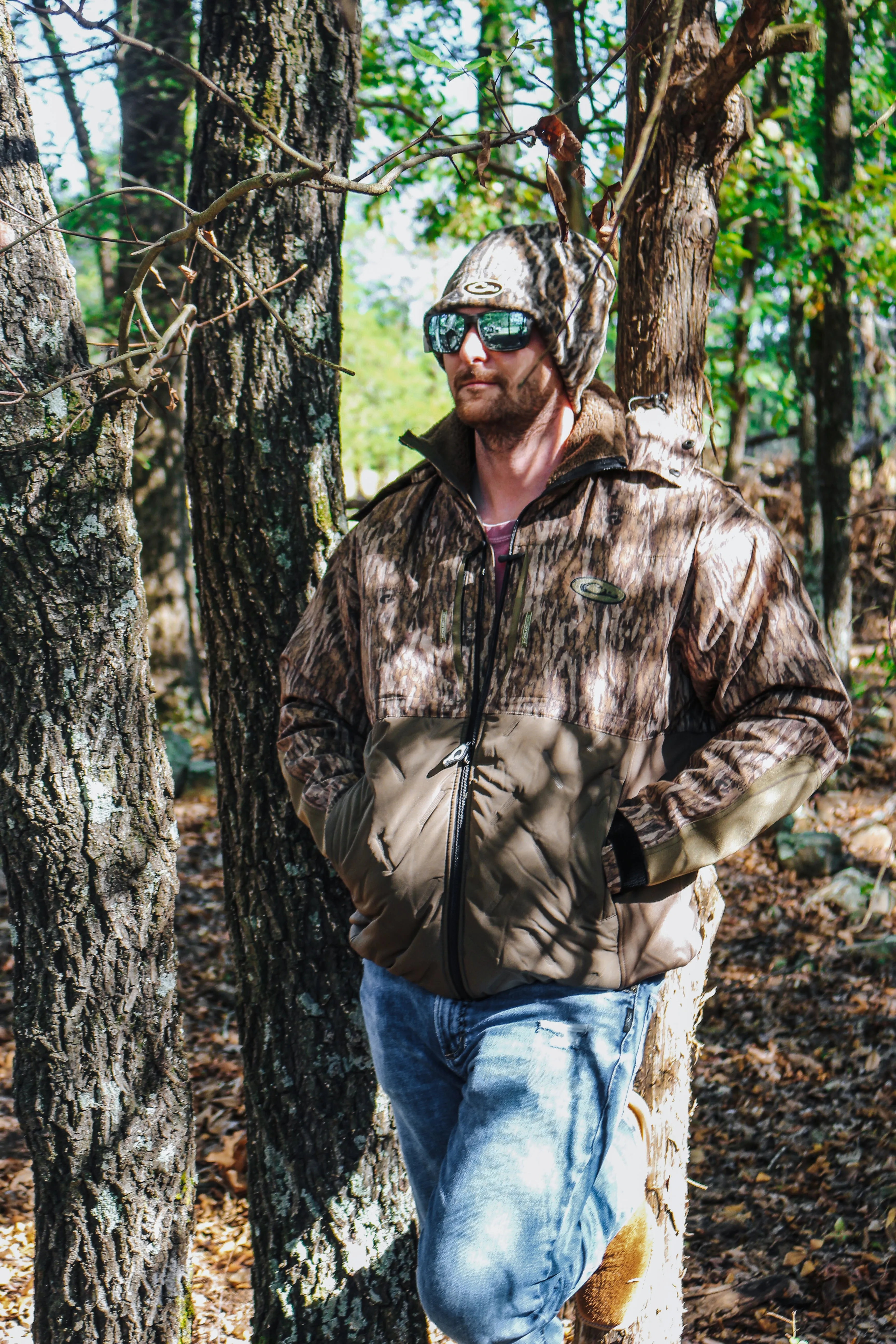 Green Camo Bottomland Guardian Flex Double Down Eqwader Full Zip Jacket With hood