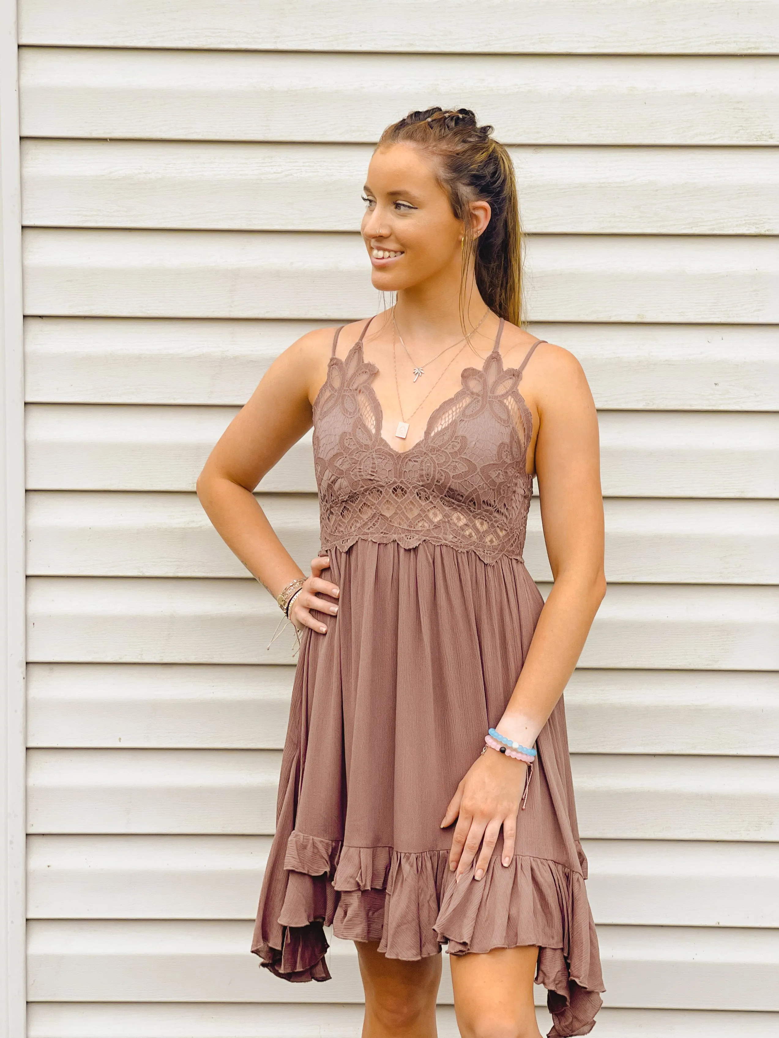 Happy Hour Lace Dress in Mocha