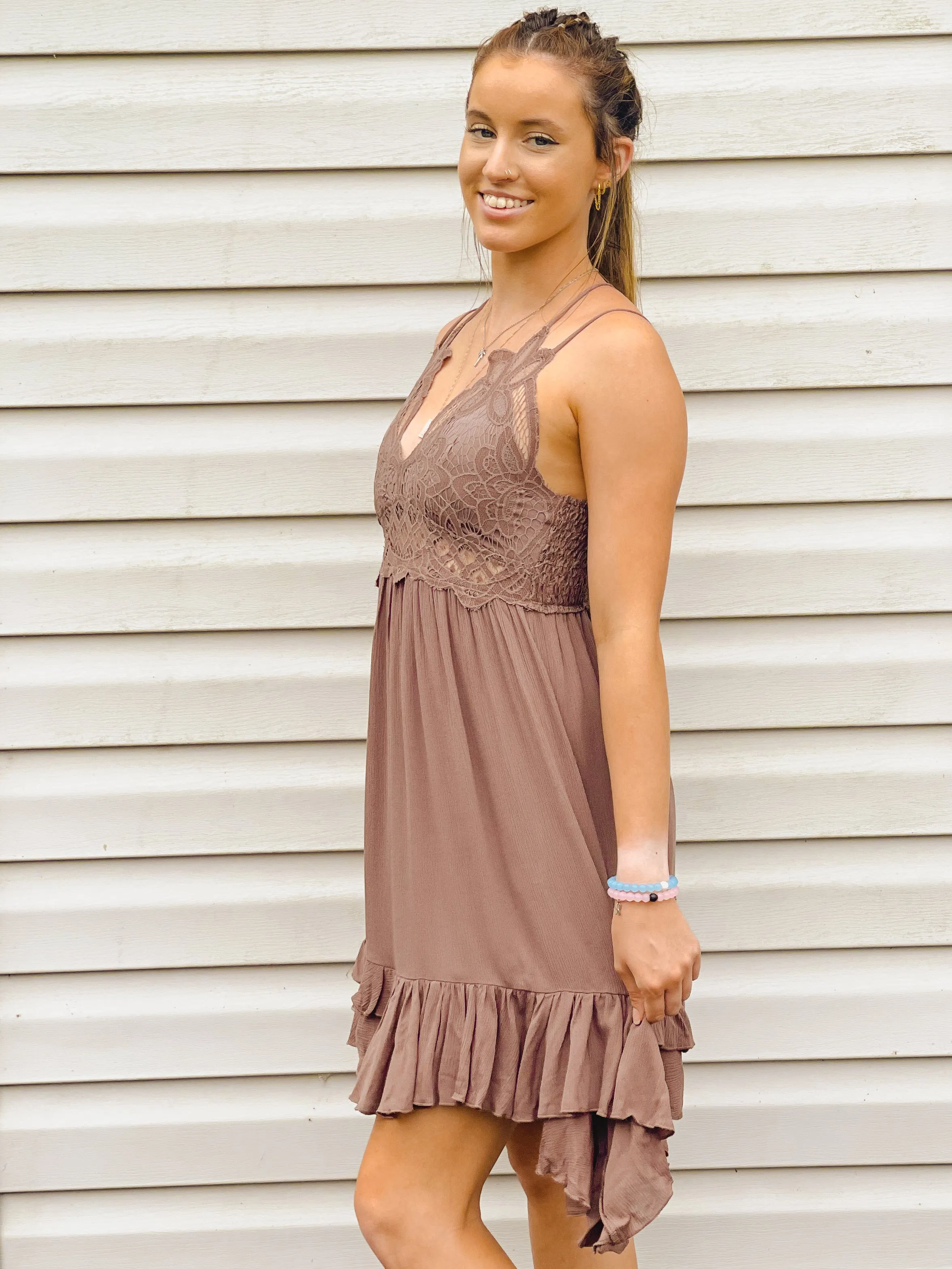 Happy Hour Lace Dress in Mocha