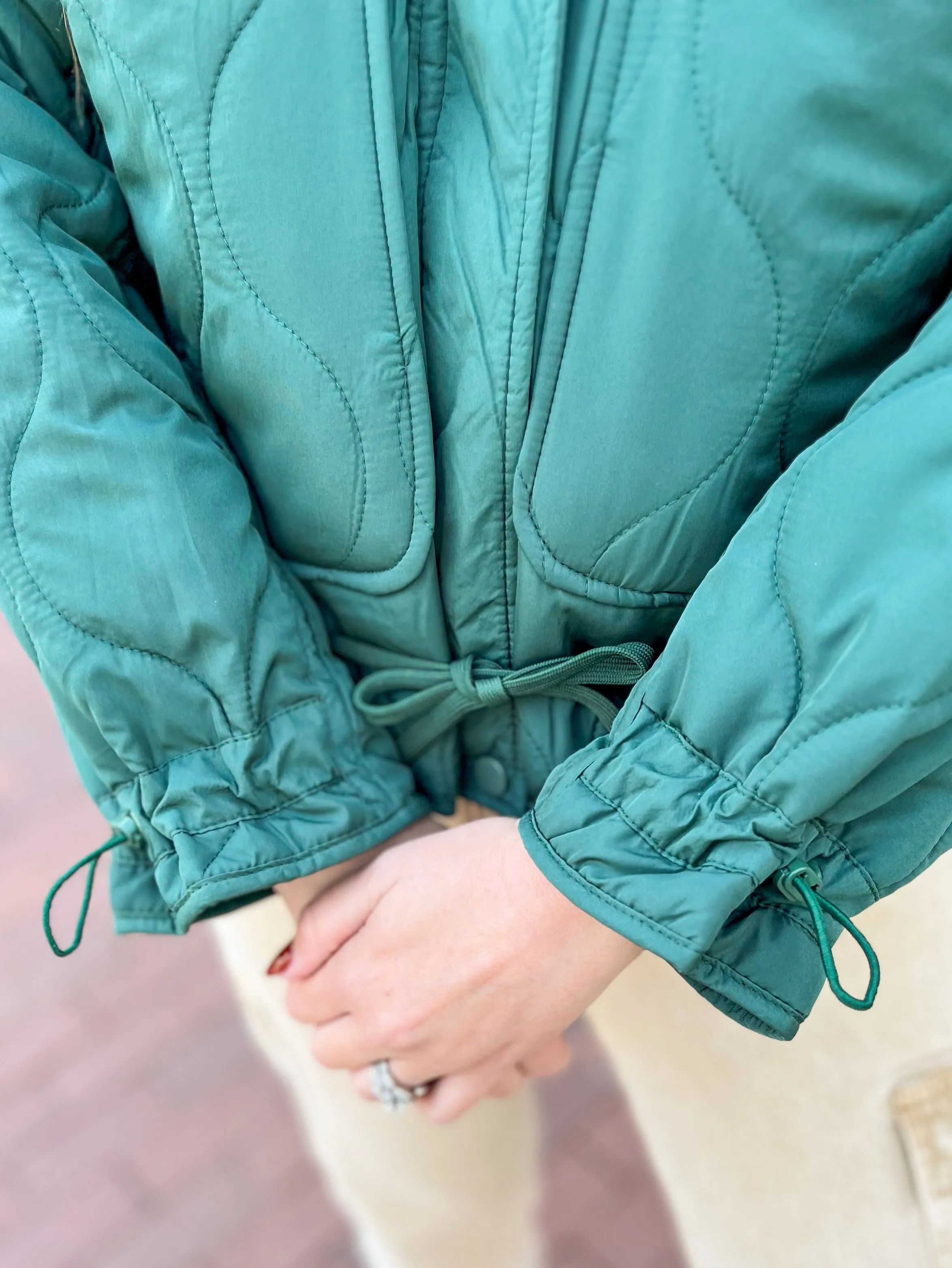 Hunter Green Quilted Pocket Coat