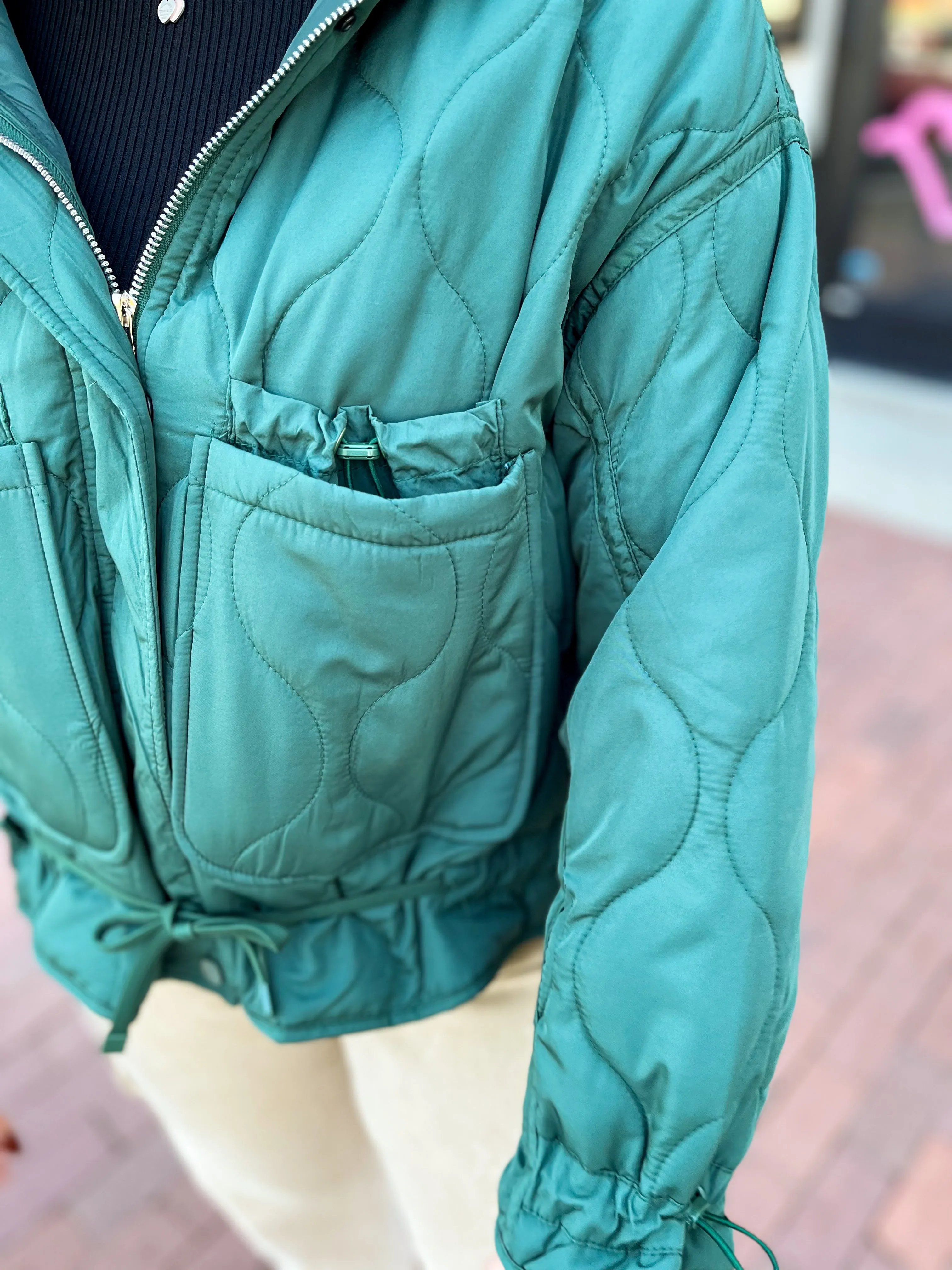 Hunter Green Quilted Pocket Coat