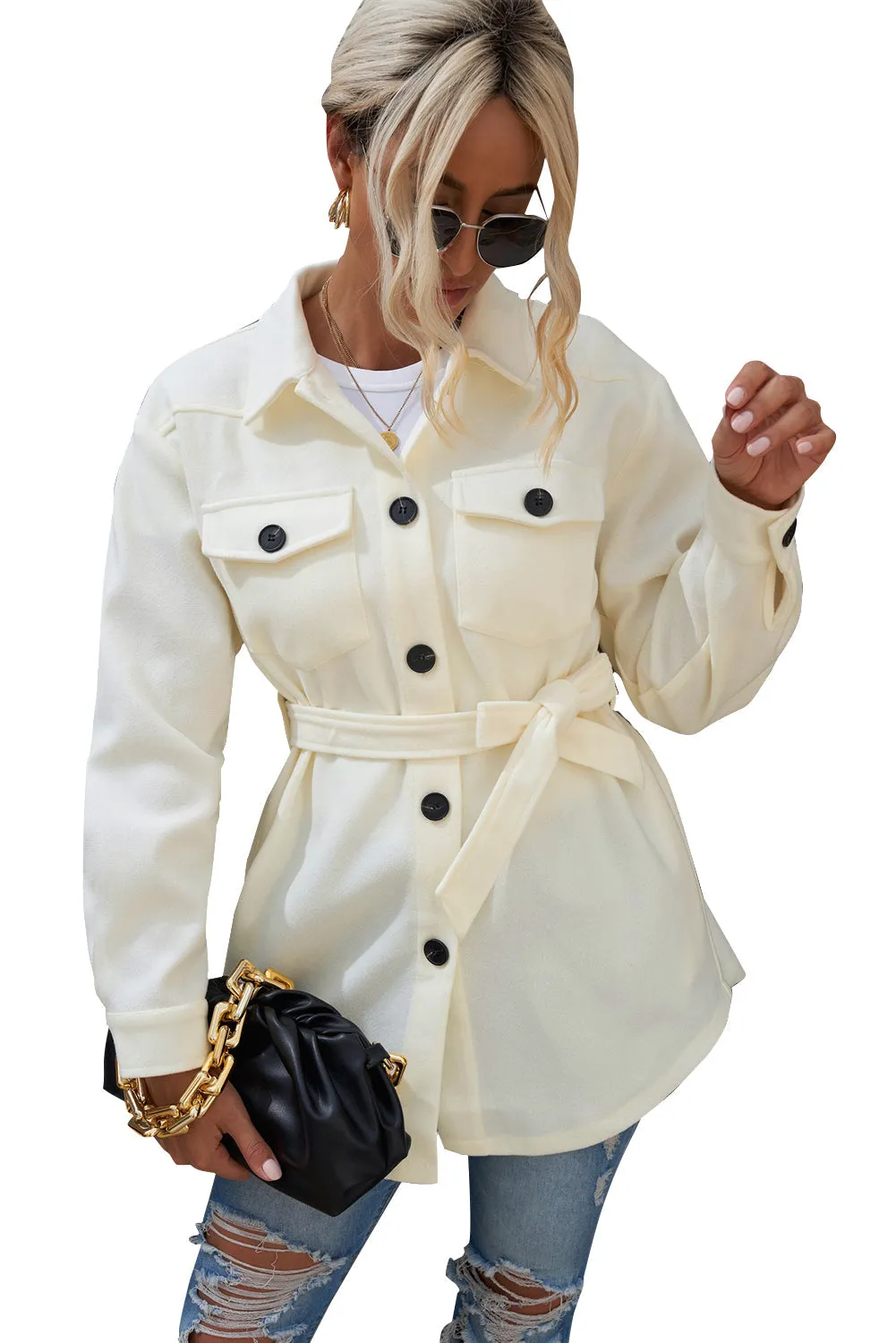 Lapel Button-Down Coat With Chest Pockets