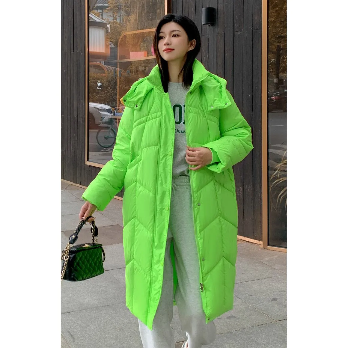 Lightweight Knee-Length Hooded Waterproof Puffer Coat