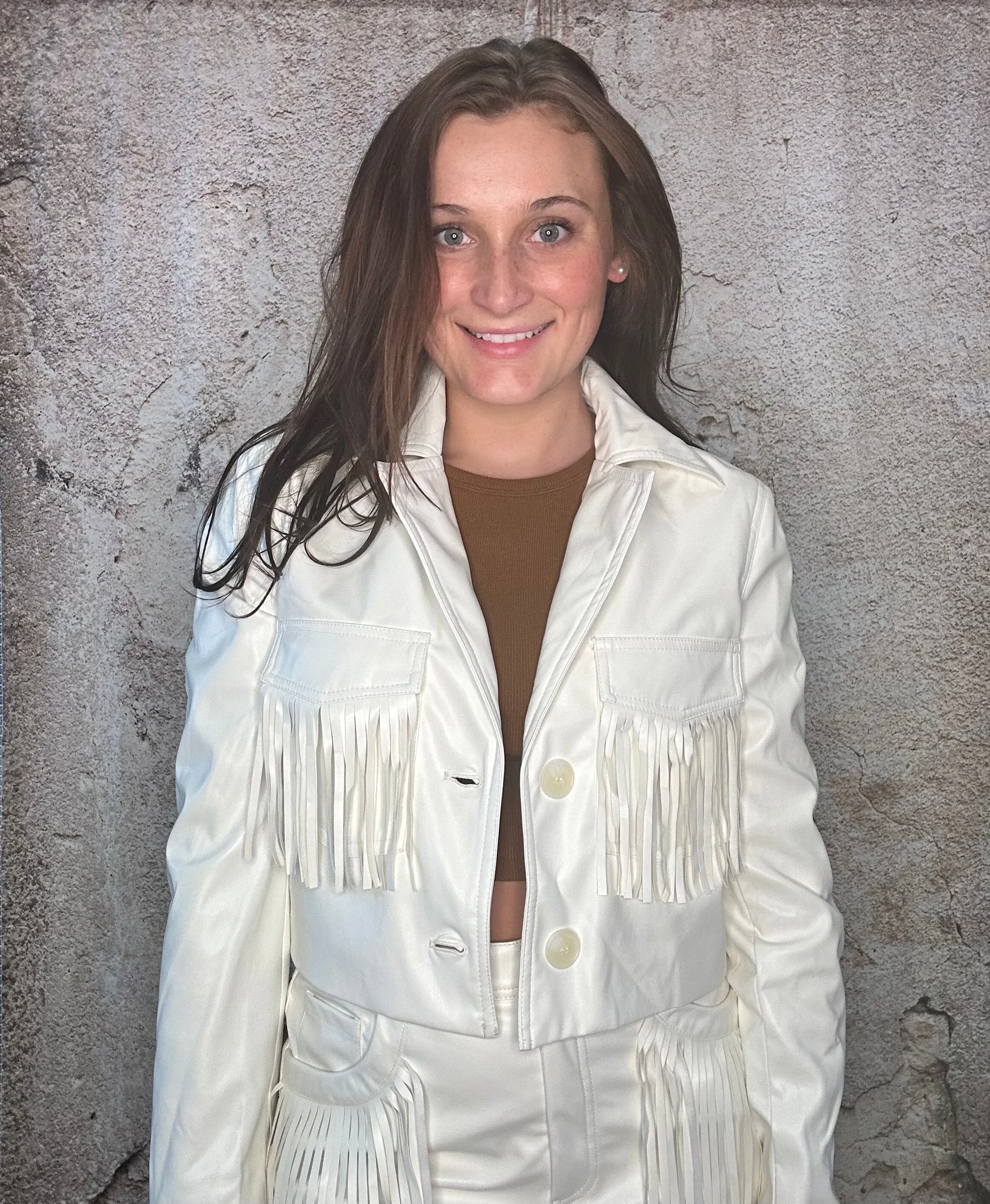 Line and Dot White Fringe Jacket