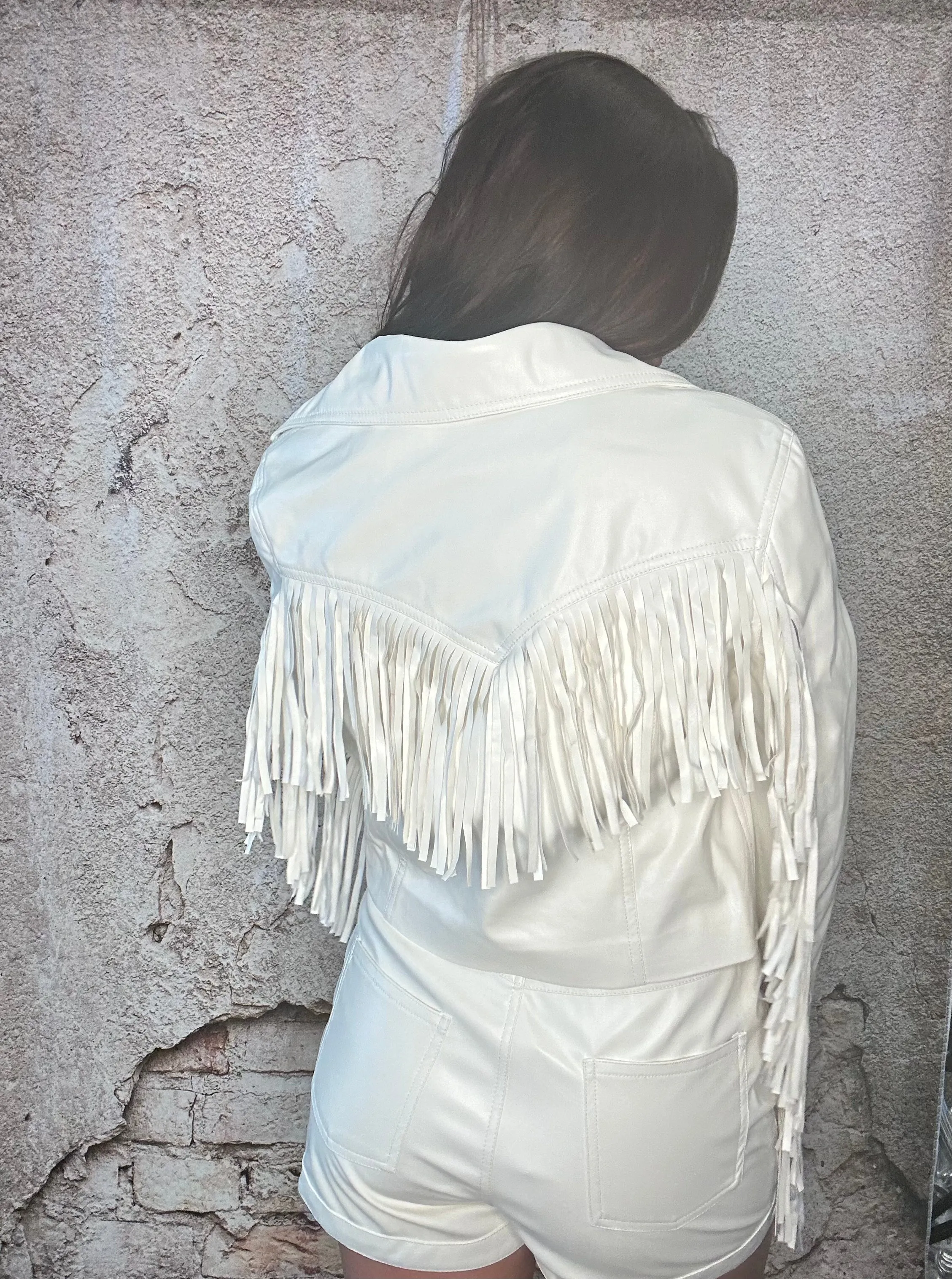 Line and Dot White Fringe Jacket