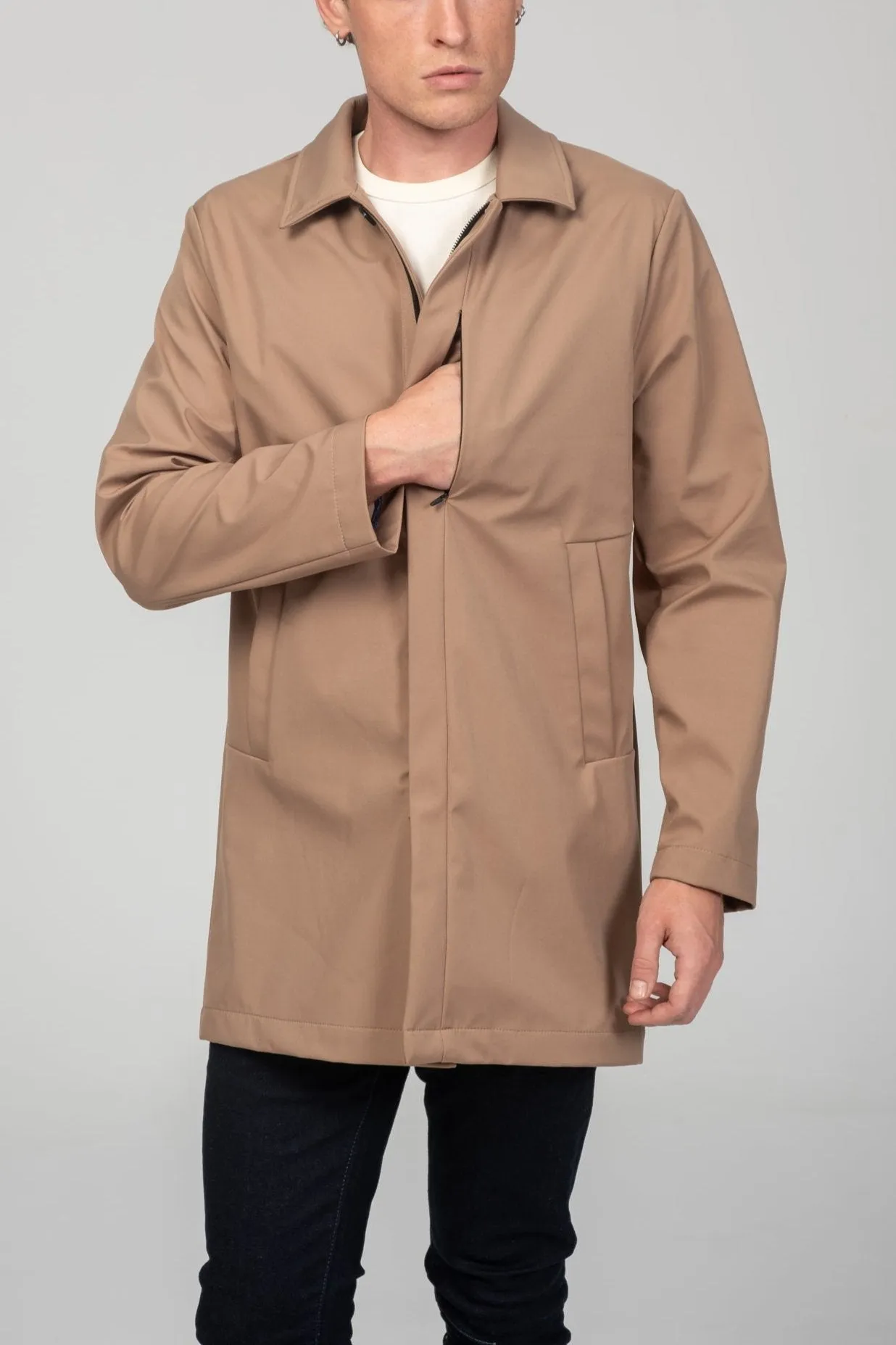 Long Lightweight Windbreaker Coat - Camel