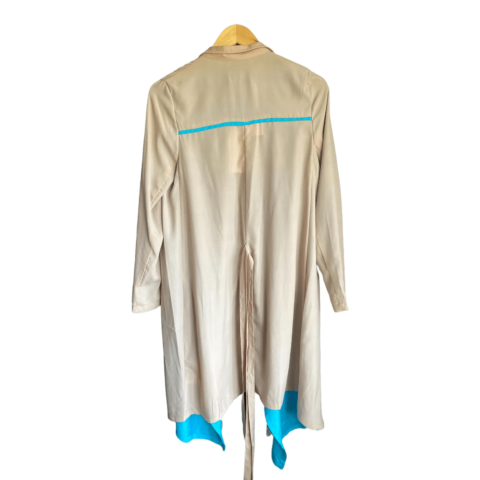 Lungta De Fancy Silk Taupe And Turquoise Long Sleeved Coat UK Size 8