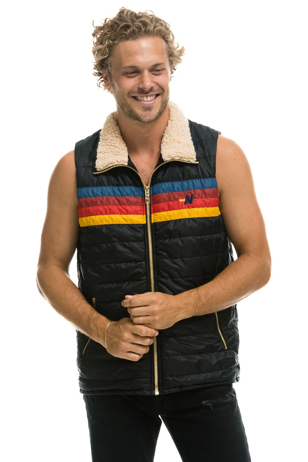 MEN'S 4 STRIPE VEST SHERPA - BLACK