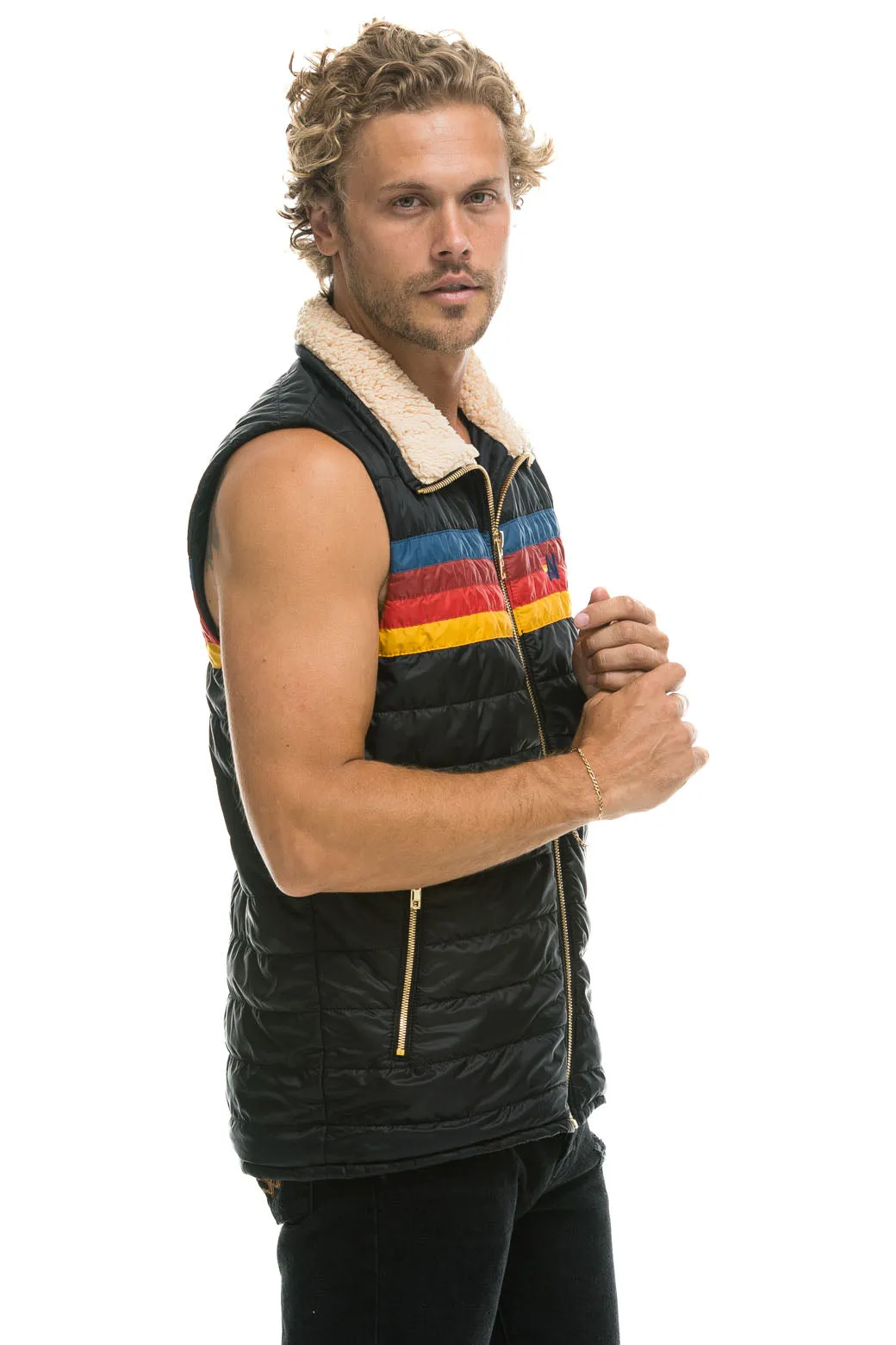 MEN'S 4 STRIPE VEST SHERPA - BLACK