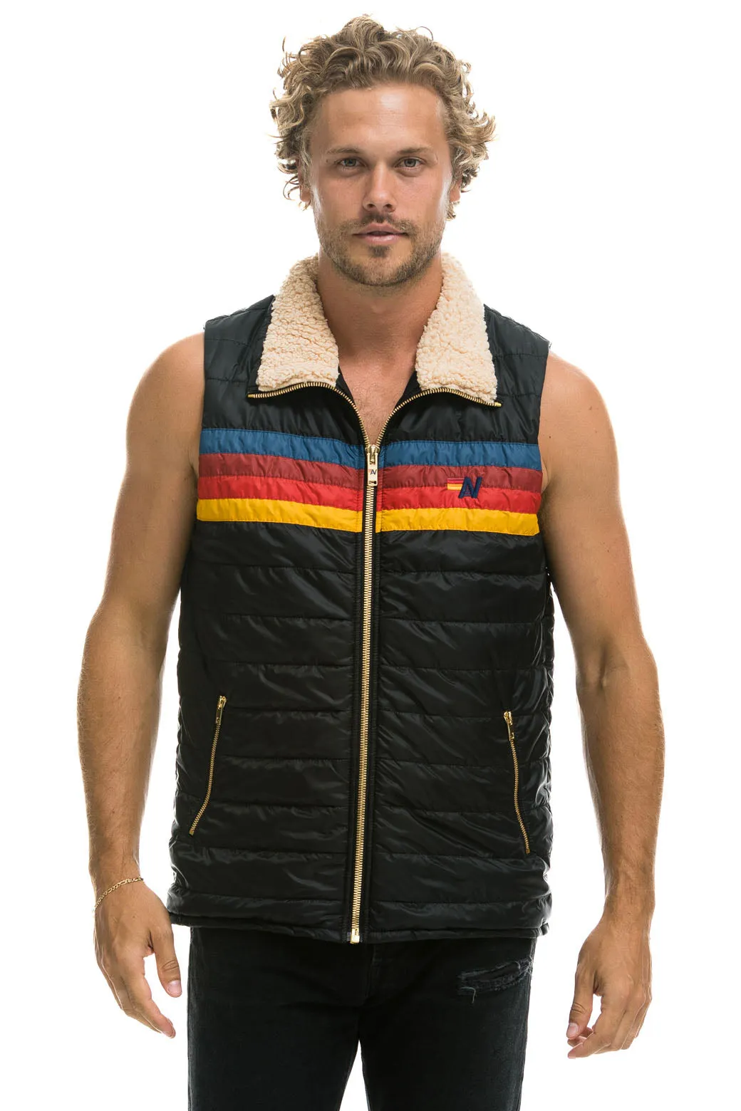 MEN'S 4 STRIPE VEST SHERPA - BLACK