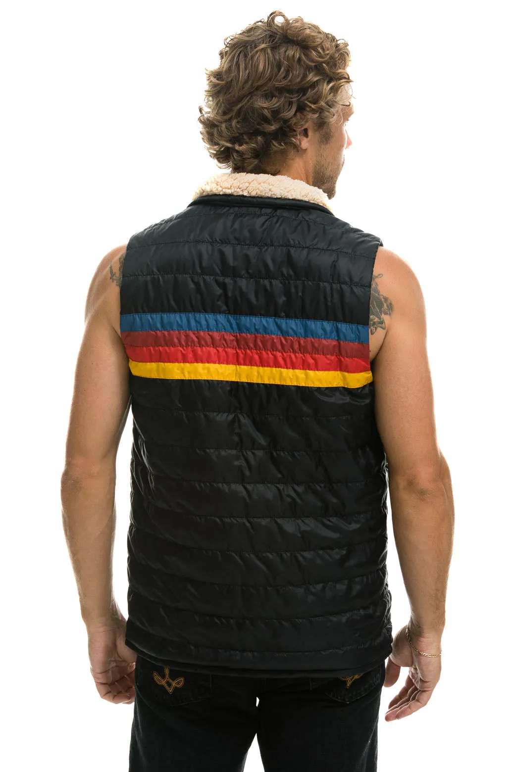 MEN'S 4 STRIPE VEST SHERPA - BLACK