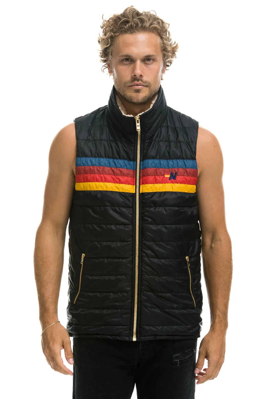 MEN'S 4 STRIPE VEST SHERPA - BLACK