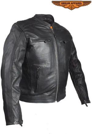 Mens Motorcycle Jacket With Diamond Pattern On The Sides & Shoulders