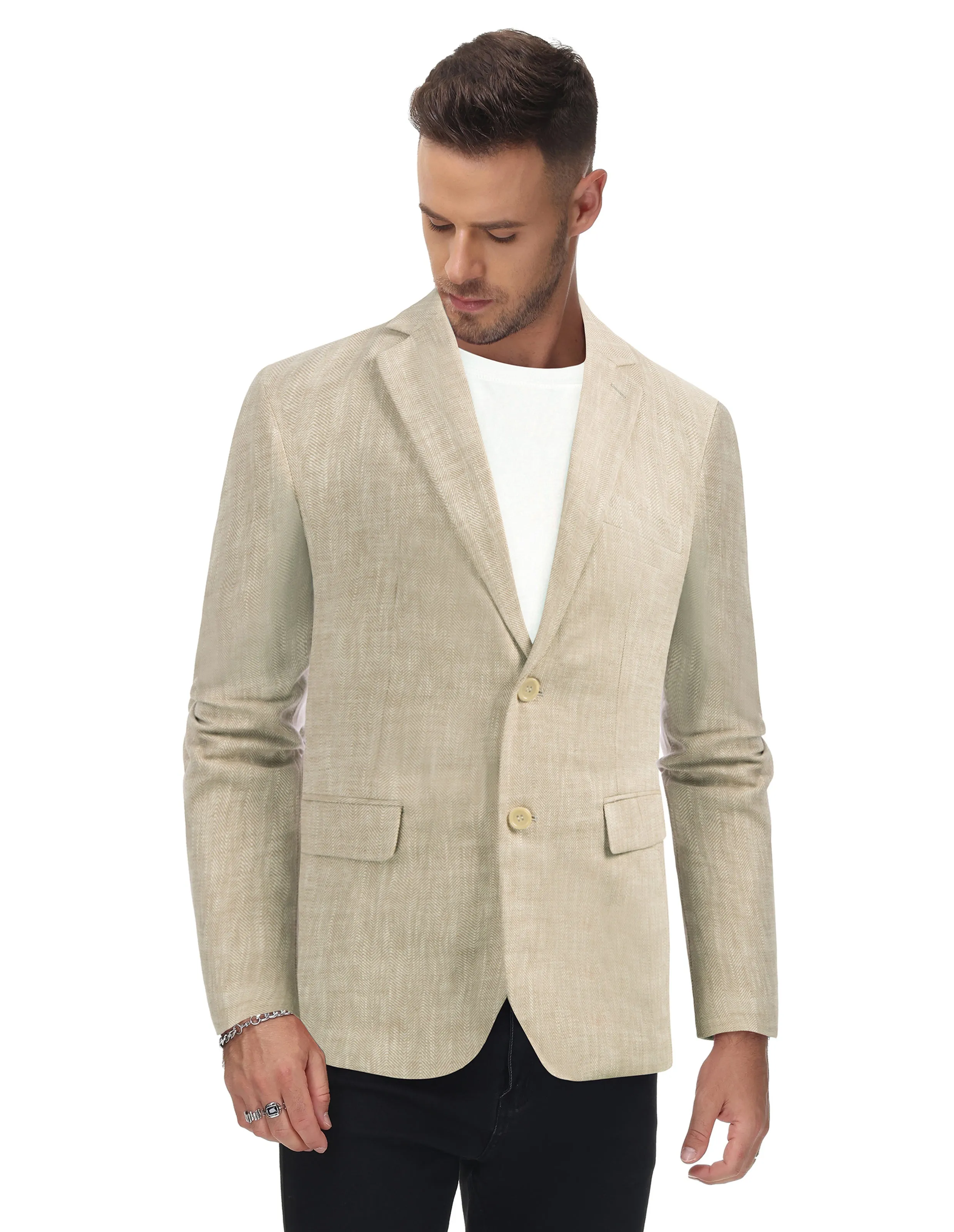 Men's Slim Fit Lightweight Linen Jacket Tailored Two Button Blazer Sport Coat