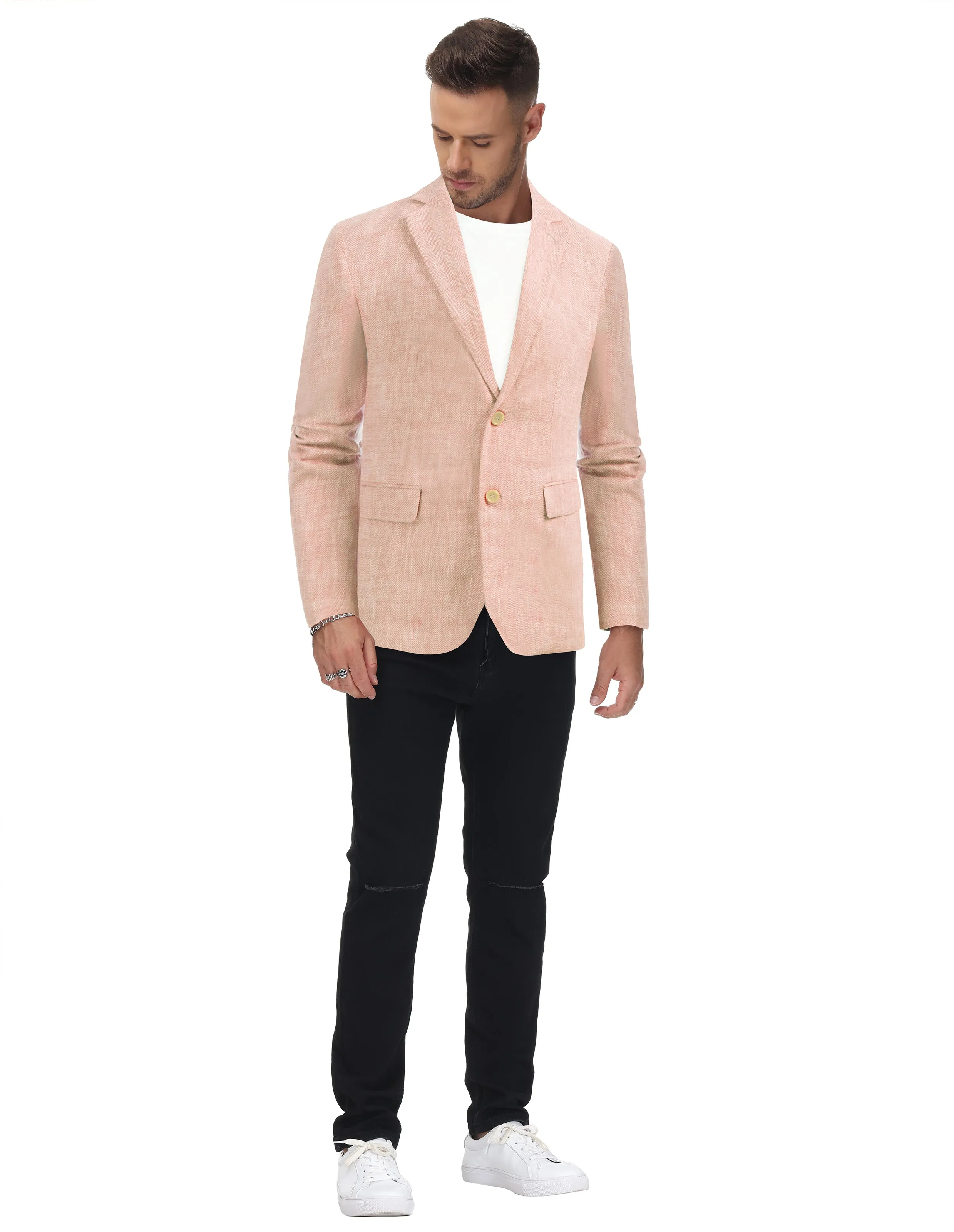 Men's Slim Fit Lightweight Linen Jacket Tailored Two Button Blazer Sport Coat