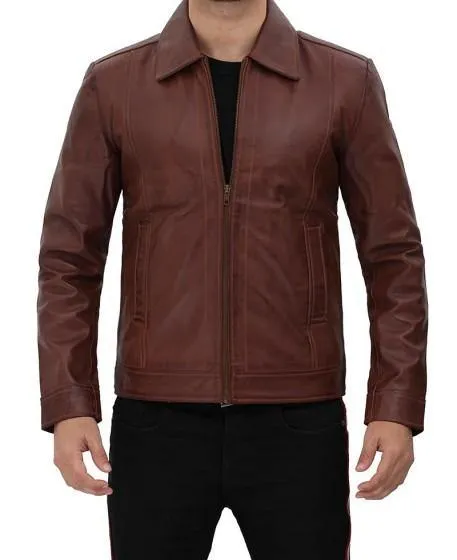 Men's Stylish Brown Pebbled Lambskin Leather Jacket