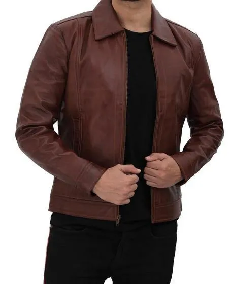 Men's Stylish Brown Pebbled Lambskin Leather Jacket