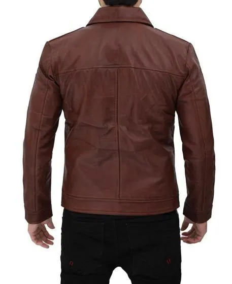 Men's Stylish Brown Pebbled Lambskin Leather Jacket