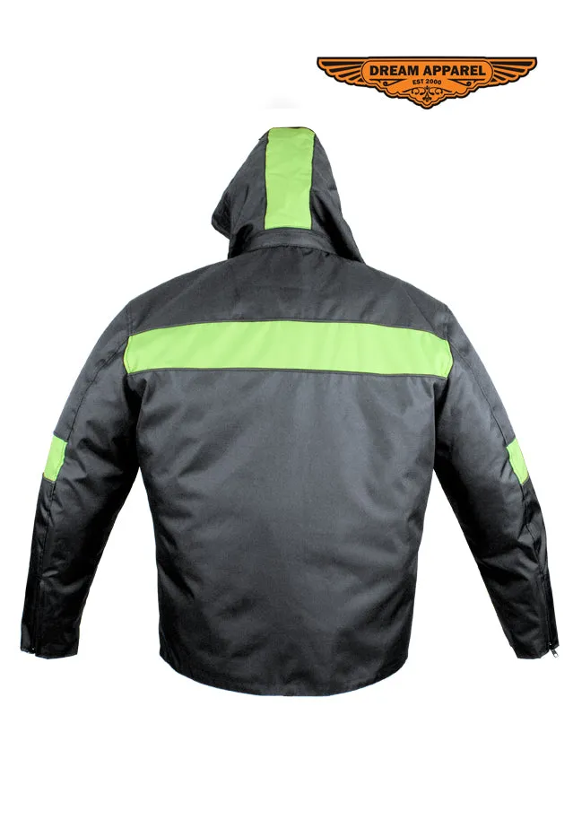 Men's Textile Racer Jacket W/ Hood - Black/Fluorescent