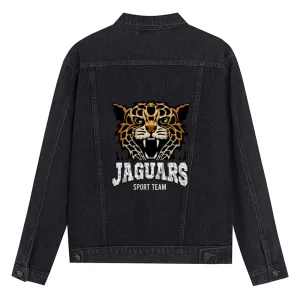 Mens Vintage Cartoon Prints JAGUARS Denim Jacket