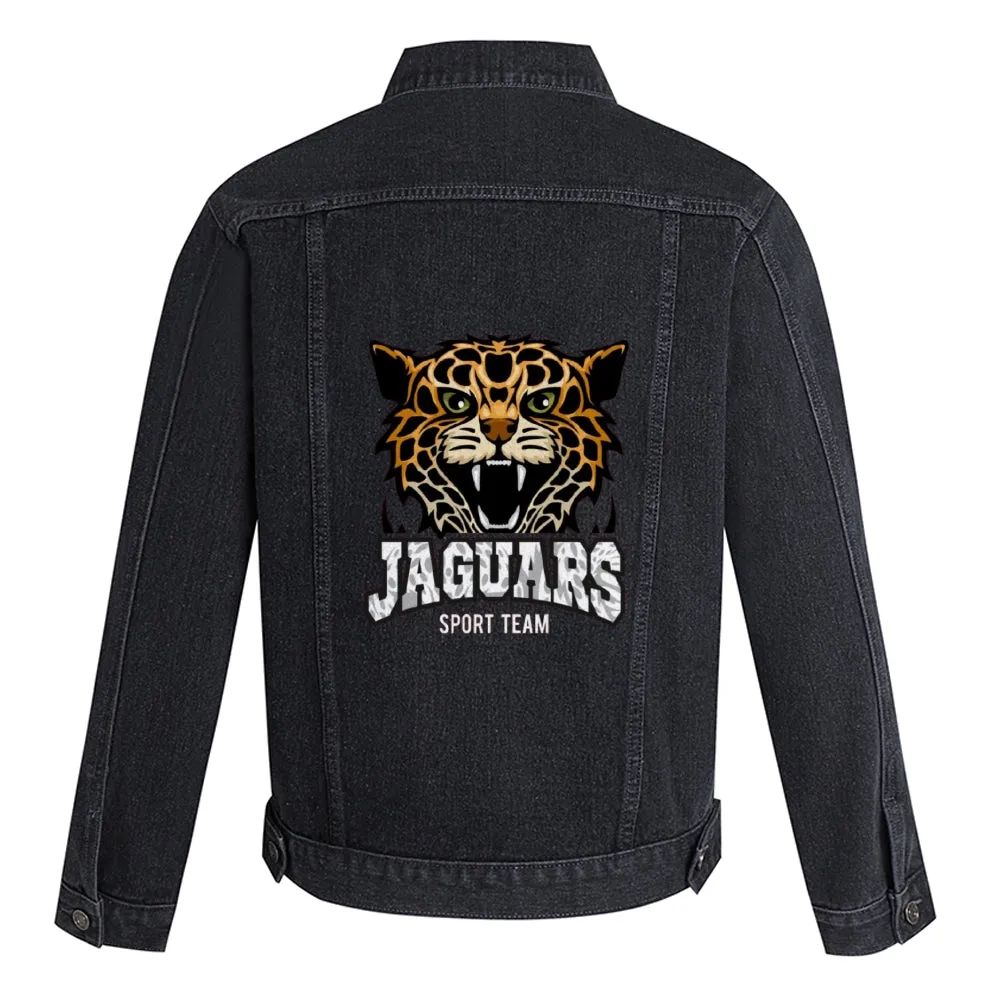 Mens Vintage Cartoon Prints JAGUARS Denim Jacket