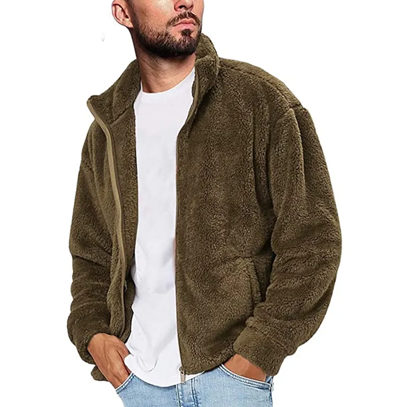 Men's Warm Olive Fuzzy Coat