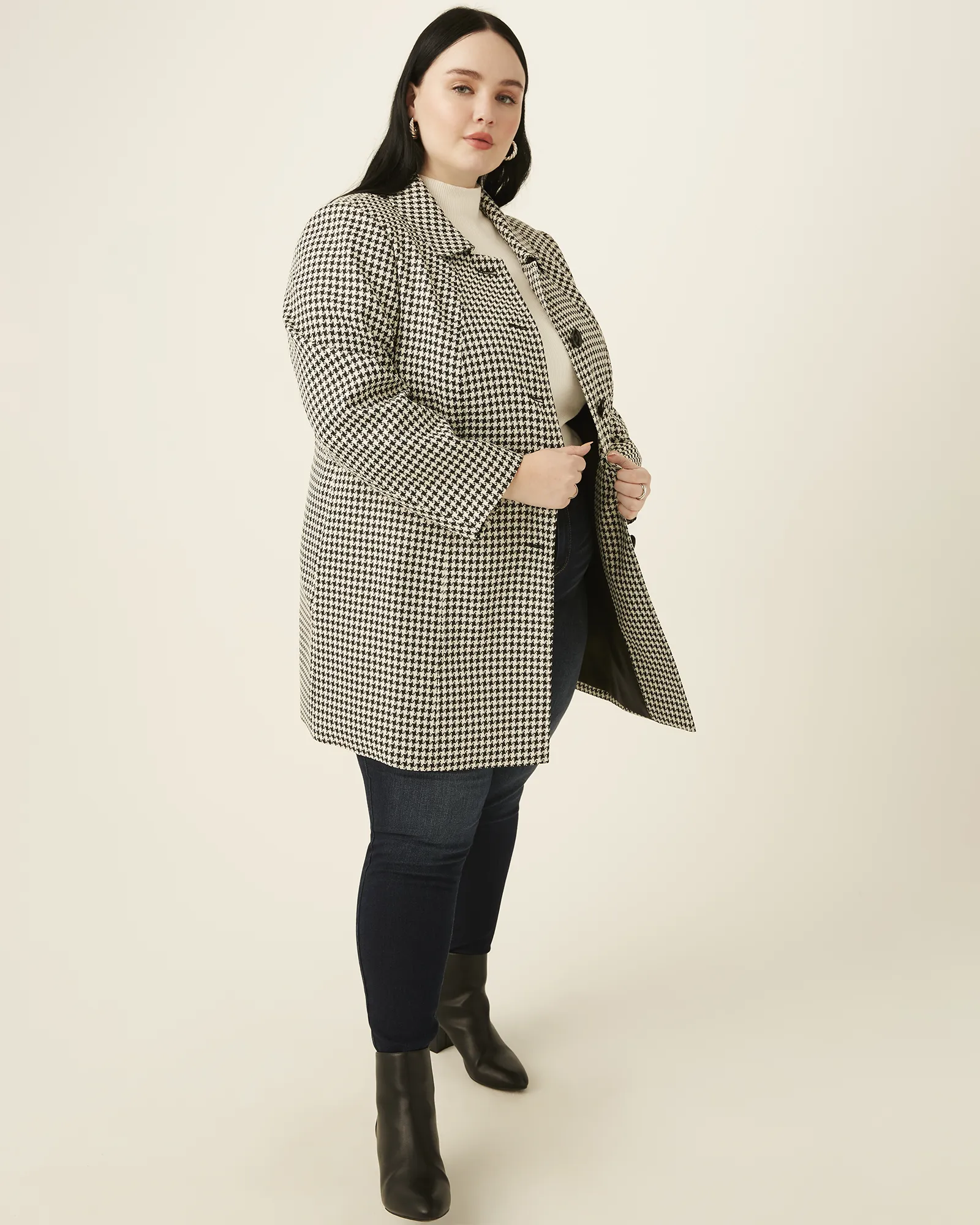 Nerea Houndstooth Coat | White / Black