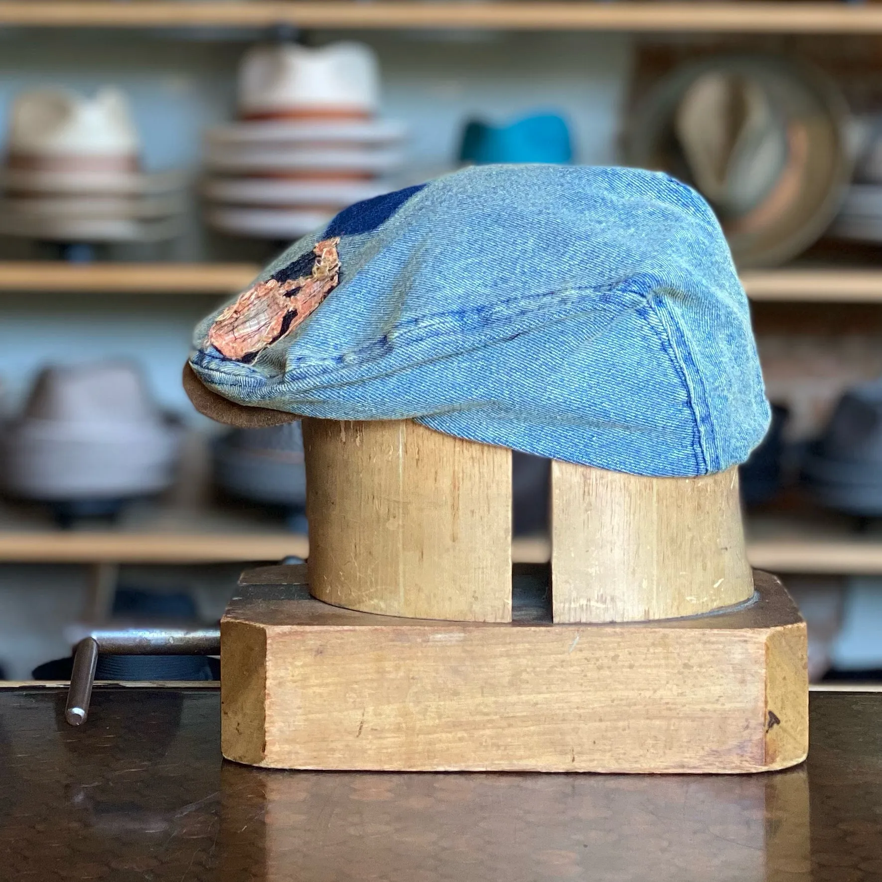 Patched Denim Flat Cap