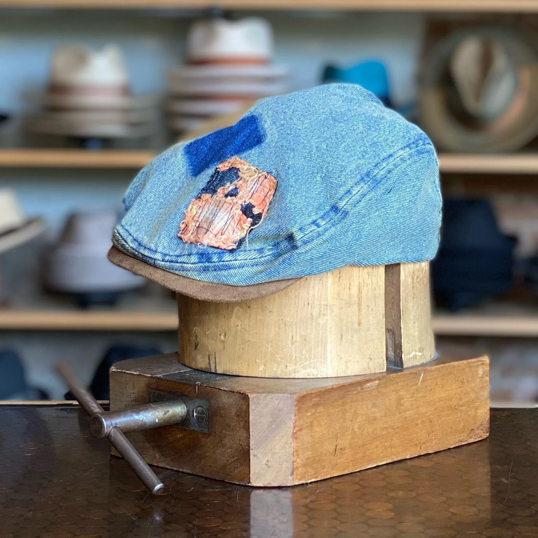 Patched Denim Flat Cap