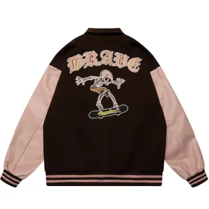 PopFlying Street Style Varsity Jacket Skateboard Skeleton