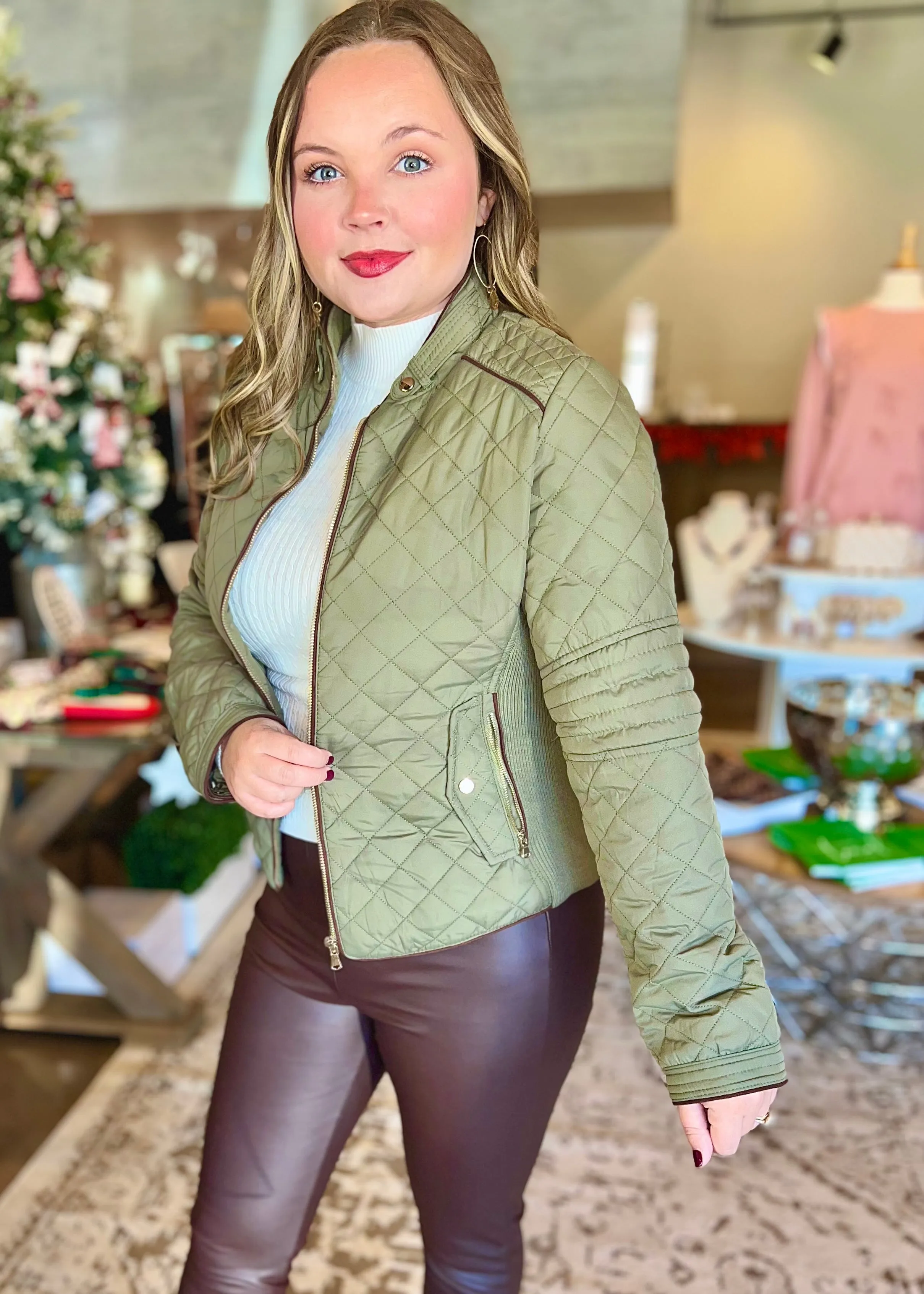 Quilted Jacket-Olive