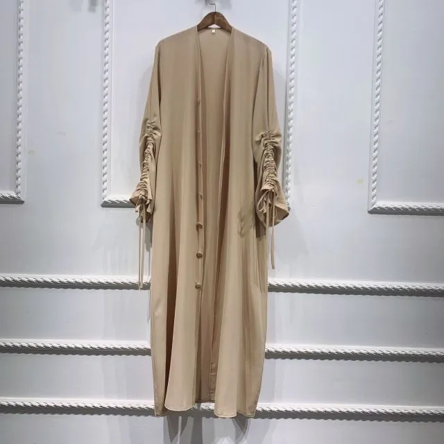 Ruched Long Sleeve Muslim Duster Jacket