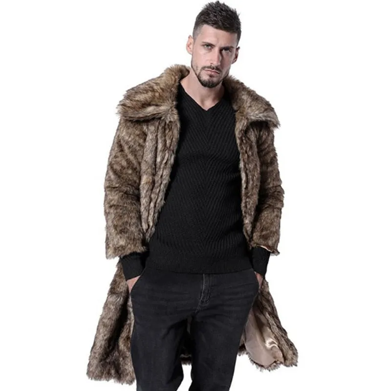 Warm Leopard Long Faux Fur  Stylish Men Coat